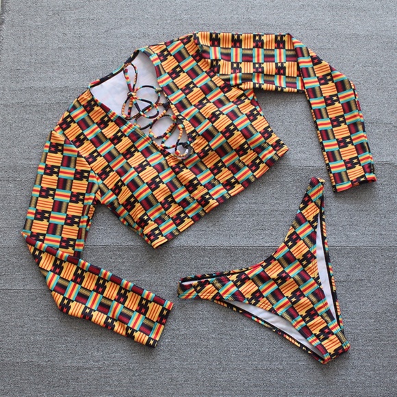 African Short Sleeve Dashiki Print Set Swimwear